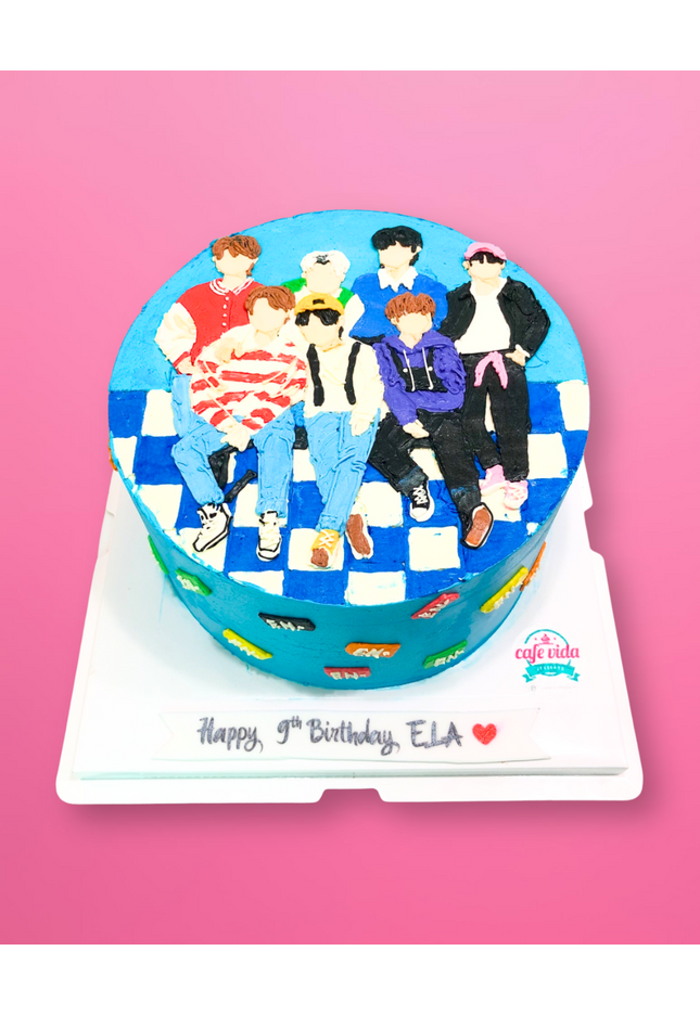 BTS Buttercream Drawn Cake