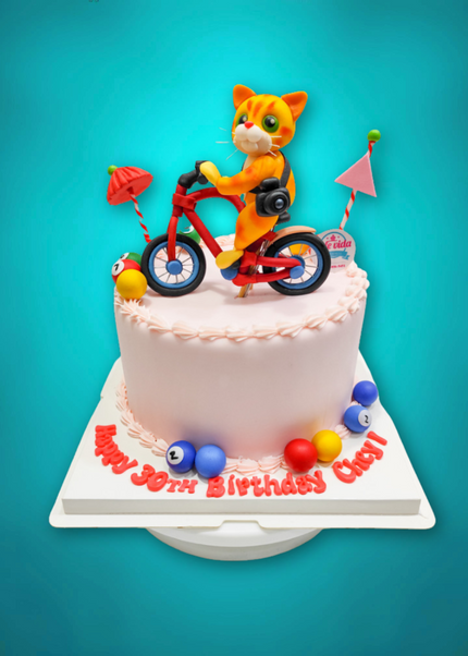 Cat on a Bike Birthday Cake