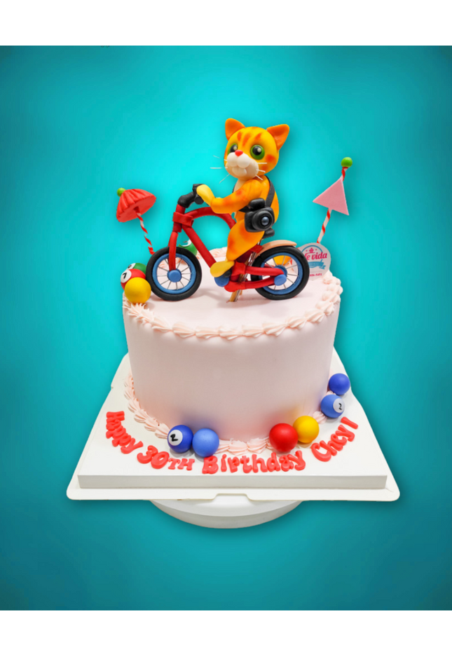 Cat on a Bike Birthday Cake