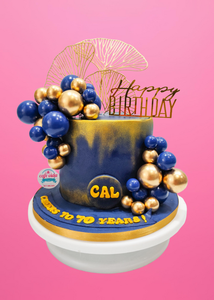 Blue and Gold Balls Birthday Cake