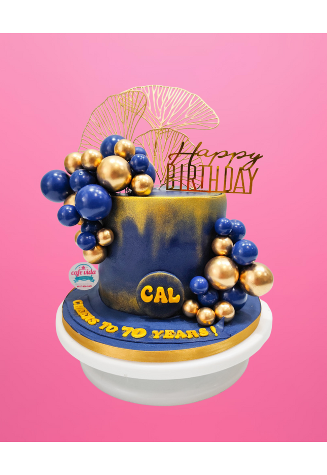 Blue and Gold Balls Birthday Cake