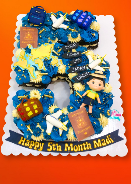 Travel and Adventure Monogram Number Cake