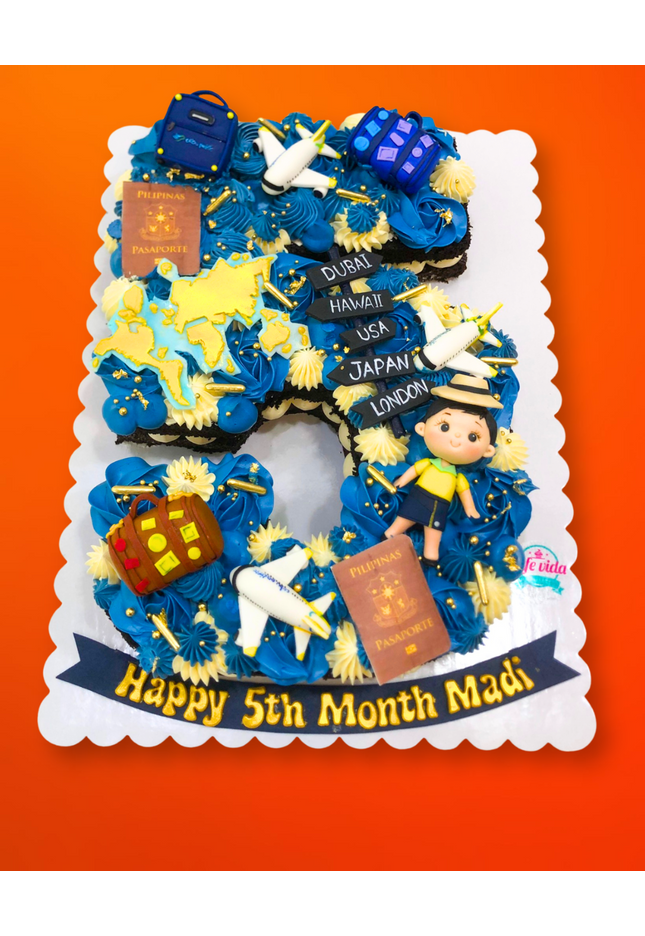 Travel and Adventure Monogram Number Cake