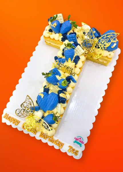 Blue and Gold Monogram Cake