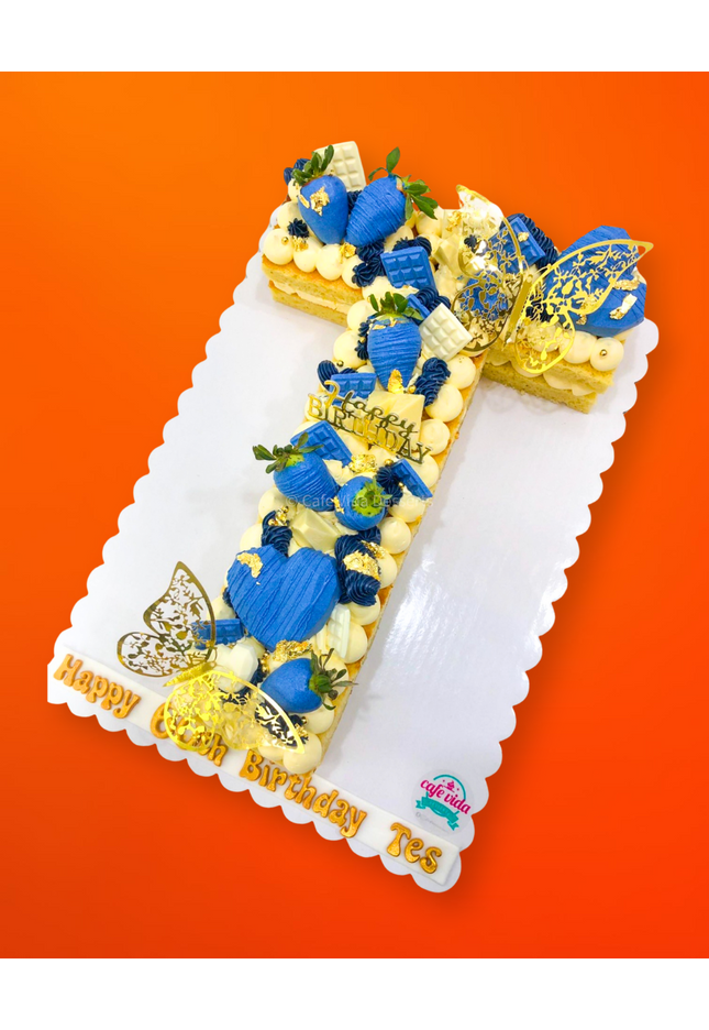 Blue and Gold Monogram Cake